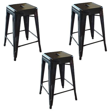 Amerihome Loft Black 24" Metal Bar Stool, PK3 BS24BLK3